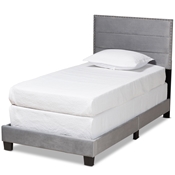 Baxton Studio Tamira Modern and Contemporary Glam Grey Velvet Fabric Upholstered Twin Size Panel Bed Baxton Studio restaurant furniture, hotel furniture, commercial furniture, wholesale bedroom furniture, wholesale twin, classic twin